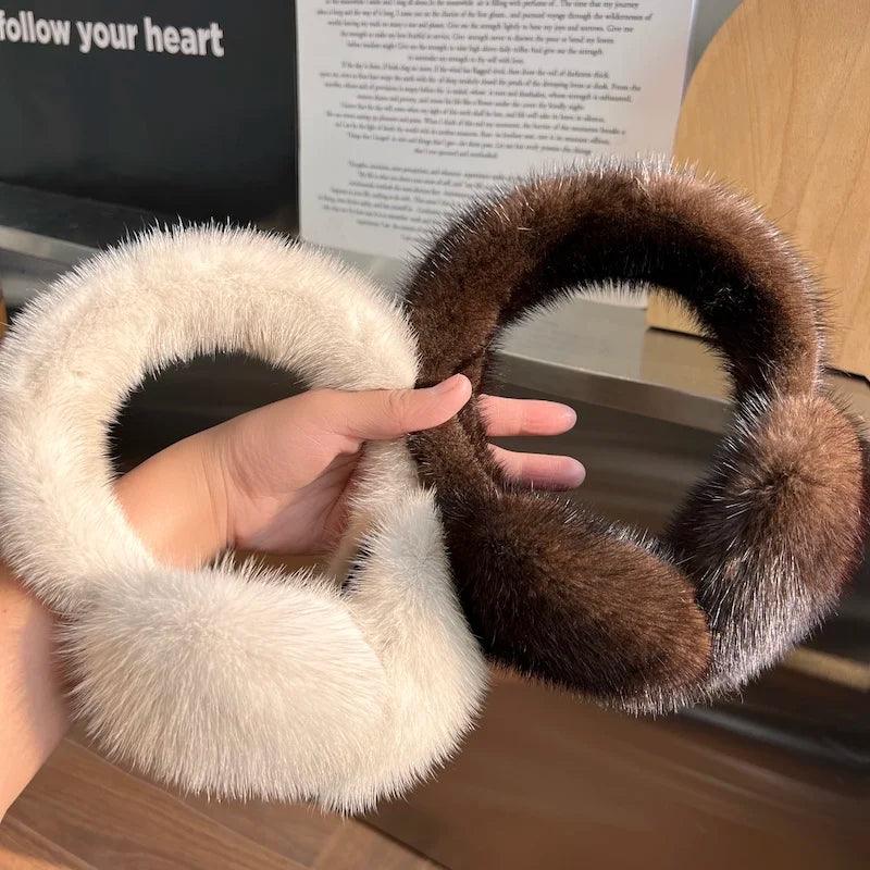 Winter Luxury Women Warm 100% Real Natural Mink Fur Earmuff Outdoor Fashion Mink Fur Earmuffs Girl Winter Ear Protection