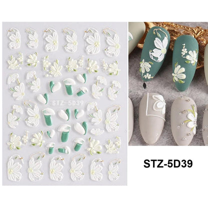 5D Belt Nail Sticker Summer Nail Art Decals Flowers White Daisy 3D Manicure Nail Gel Self Adhesive Stickers Designs Decorations