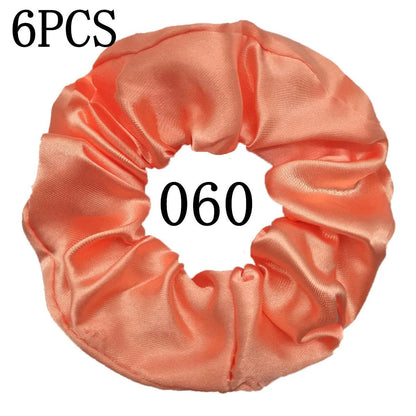 6pcs/lot Hair Scrunchies Bands Scrunchy Ties Ropes Ponytail Holder for Women or Girls Accessories Satin Headwear Solid 100 Color