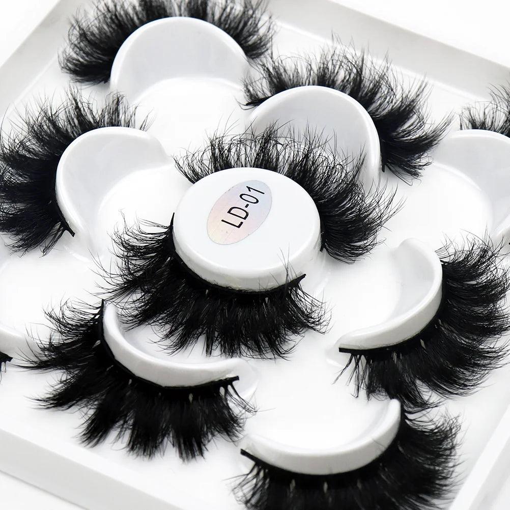 5 Pairs 25mm 3D Mink Eyelashes Bulk Russian roll Fluffy Natural False Eyelash Dramatic Mink lashes Makeup tools Wholesale lashse