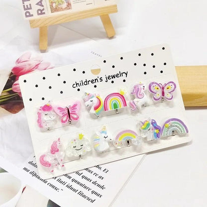 Rainbow Unicorn Butterfly Non Piercing Clip on Earring for Kids Girls Children Christmas Gift 6PRS/SET