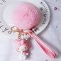 Hello Kitty Sanrio Kuromi Penguin Frog Dog Cat Cute Keychains with Fluffy Rabbit Fur Ball Women Girl Bag Pendant Keyring Gifts