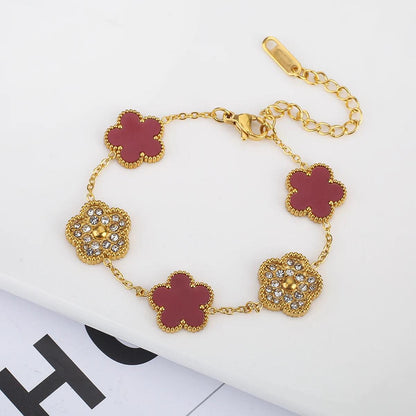 Hot Selling Plant Five Leaf Plum Blossom Stainless Steel Bracelet For Women's Jewelry Waterproof High-Quality Gift Clover