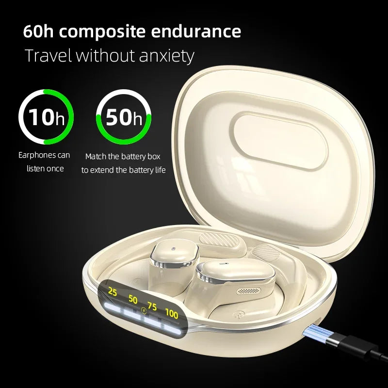 Open-Ear Headphones with Stable Comfort & Hi-Res Sound Pure Bass Boost Bluetooth 5.4 Earbuds OWS Wireless Headphones for Sports