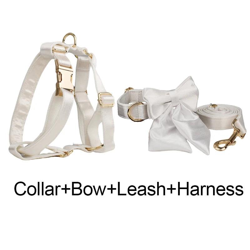 Hot Selling Custom Design Logo Sublimation Printed Polyester Pet Accessories Dog Collar Leashes Harness Bow Set Crystal01