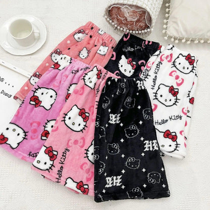 New Sanrio Hello Kitty Kuromi Summer Shorts Cartoon Casual Women's Coral Plush Elastic Soft Shorts Comfortable Home Shorts Gift