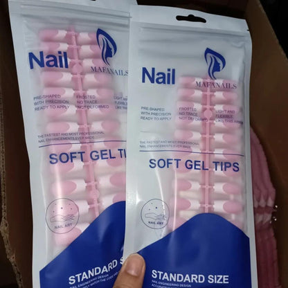 120pcs Pink French Tip Press-On Nails Medium Length Square Shape With Glossy Finish False Nails Full Cover Pre-Shaped Fake Nails