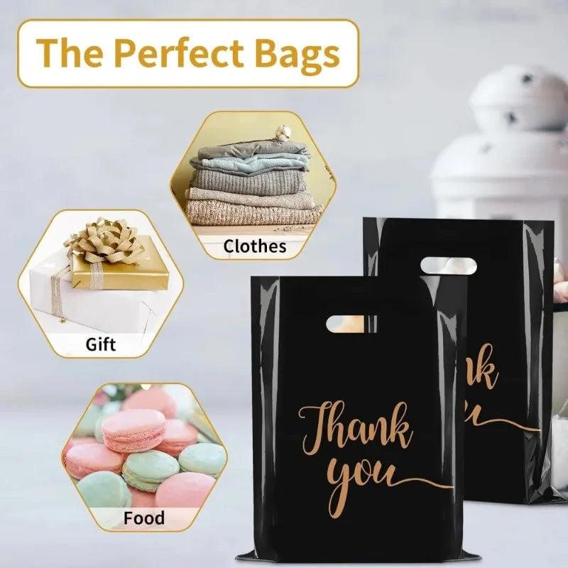 Thank You Bag Black Handheld Shopping Bag Plastic Packaging for Parties Birthdays Weddings Thanksgiving Anniversary Christmas