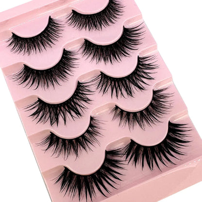 NEW 5Pairs Natural 3D Dramatic Fairy Clusters Manga Lashes Fake Eyelashes Wet Look Cosplay Lashes