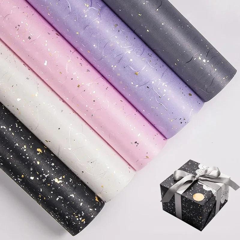 Floral Gift Wrap Paper Set - 6 Color Options, Sparkling Gold & Silver Speckles, Waterproof, Ideal for DIY Craft Packaging,