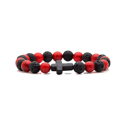 Men Natural Stone Bead Cross Bracelet Onyx Meditation Bracelet Women Yoga Jewelry Homme Pulser Lava Turquoise Beaded Bracelets