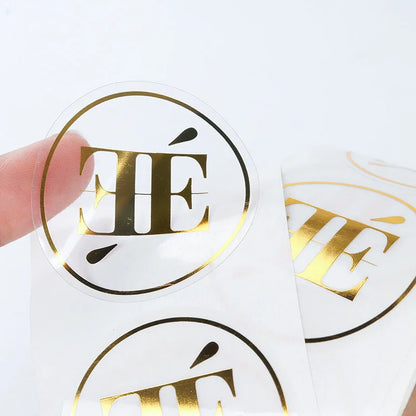 100pcs/Lot Personalized Custom Logo Stickers Clear Transparent Gold Foil Silver Business Logo Stickers Wedding Stickers