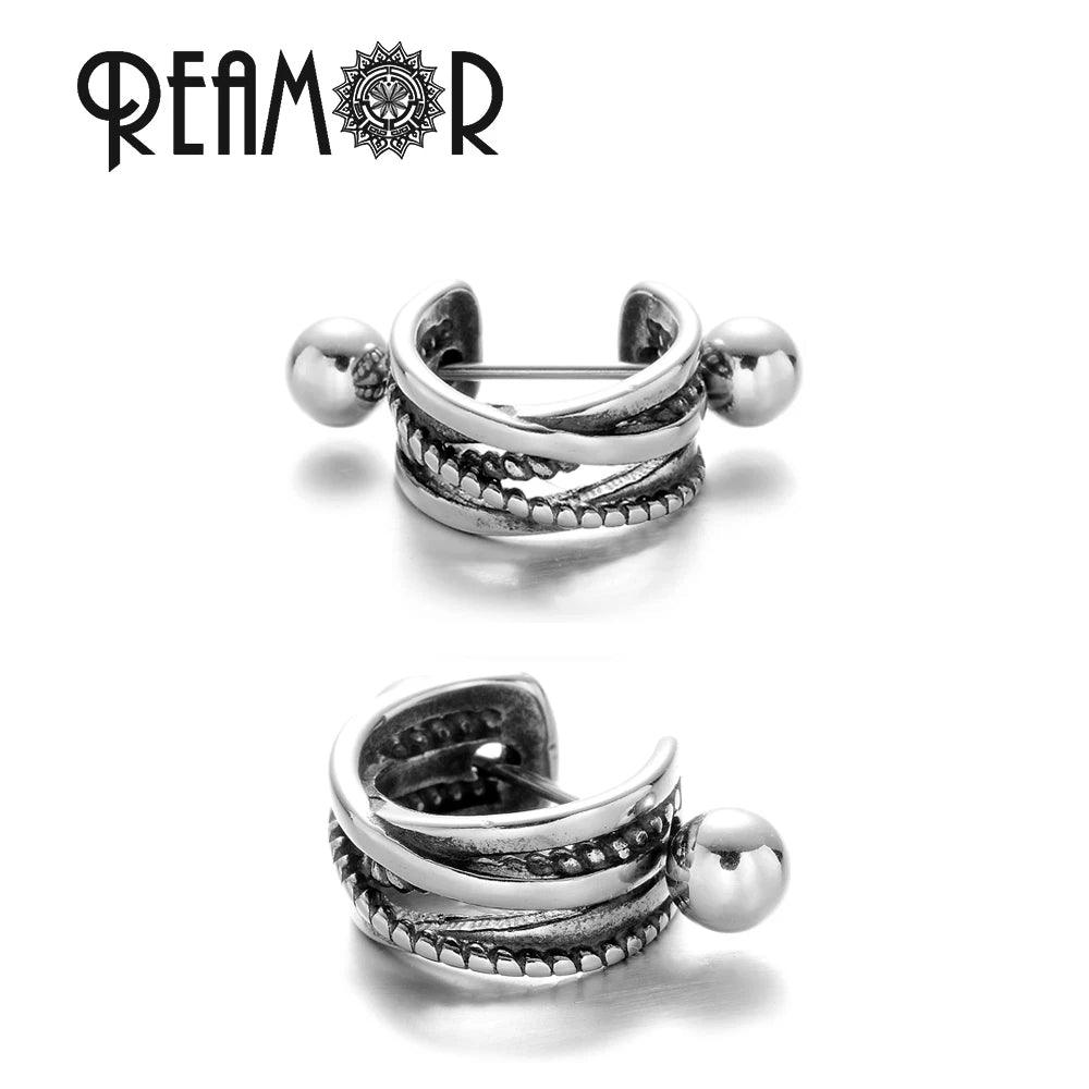 REAMOR Gothic U Shaped Hoop Earrings Women Men Stainless steel X Symbol Piercing Clip On Earrings Punk Trendy Jewelry Gift 1 Set - HighGloss Shop