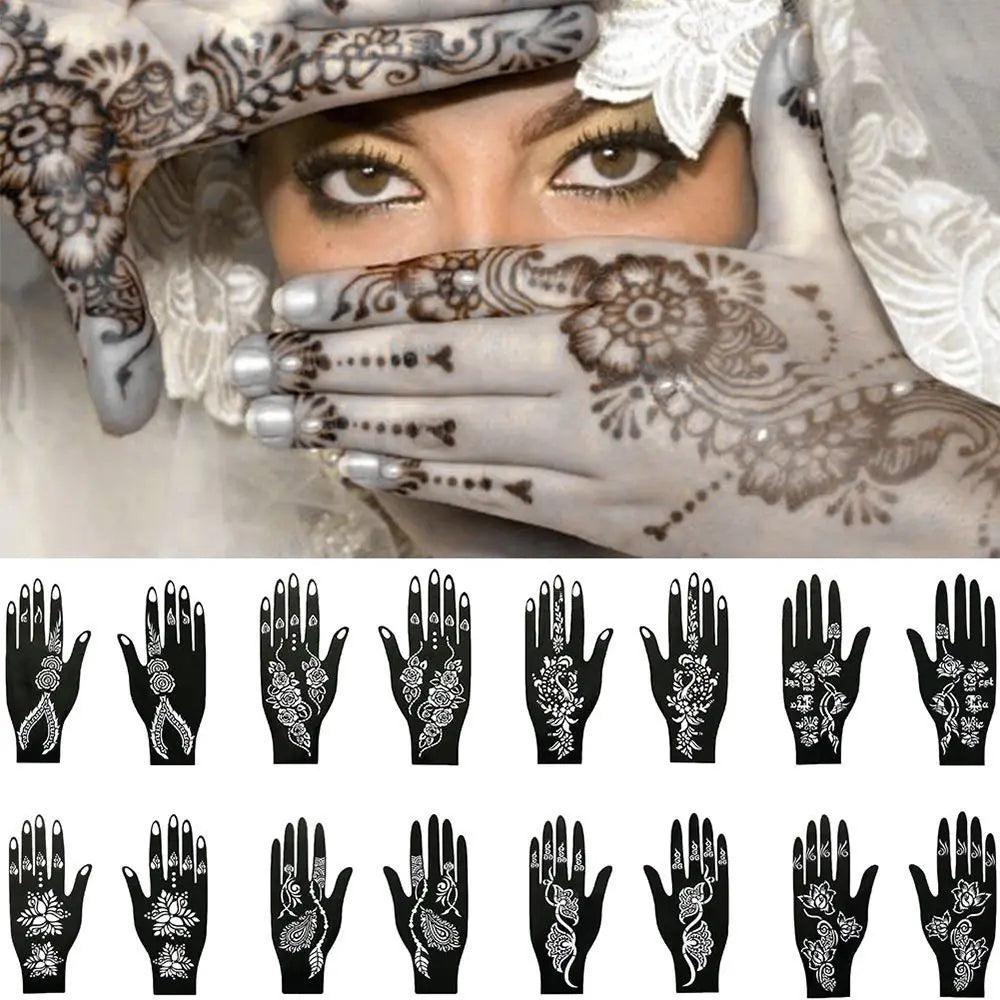 Temporary Tattoo Hollow Henna Palm Tattoo Stencil Professional Wedding Tool Hand Foot Body Art Sticker Tattoo Stencil Template