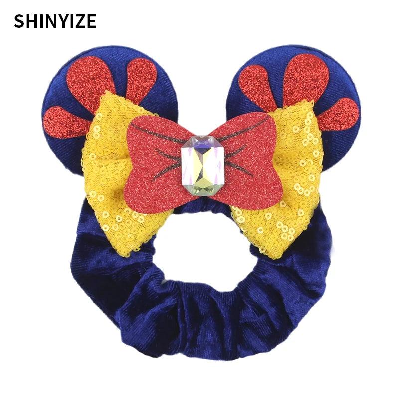 New Chic Disney Mickey Mouse Ears Hair Scrunchies Sequins 4"Bows Elastic Headband Women Velvet Girls DIY Hair Accessories Gift