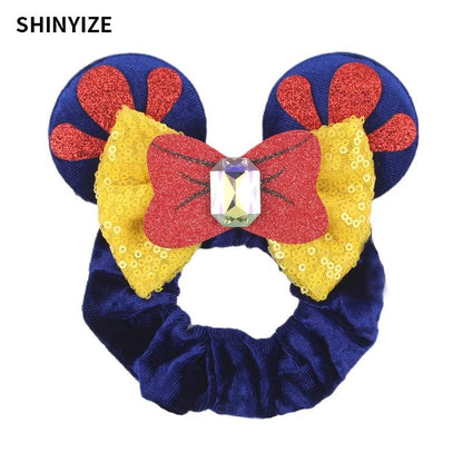 New Chic Disney Mickey Mouse Ears Hair Scrunchies Sequins 4"Bows Elastic Headband Women Velvet Girls DIY Hair Accessories Gift