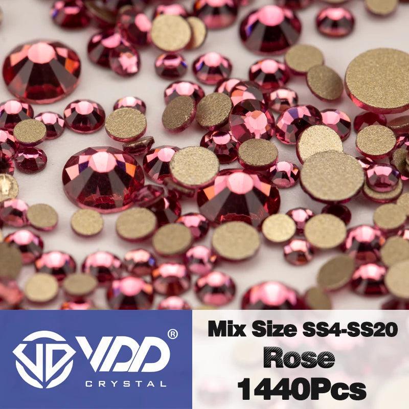 VDD 1440Pcs SS4-SS20 Mix Size Clear Crystal Non HotFix Gold Flatback Rhinestones Glitter Stones Nail Art DIY Crafts Decorations