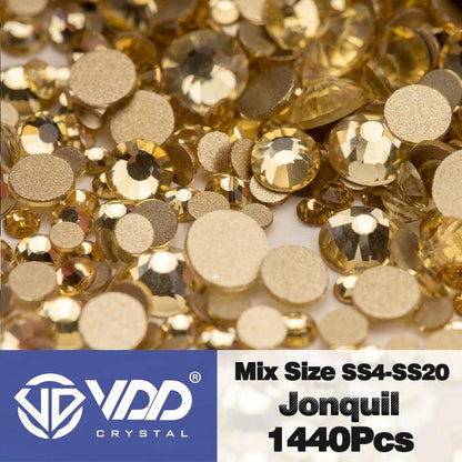 VDD 1440Pcs SS4-SS20 Mix Size Clear Crystal Non HotFix Gold Flatback Rhinestones Glitter Stones Nail Art DIY Crafts Decorations