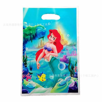 10pcs/lot Little Mermaid Design Girls Favors Birthday Party Candy Surprise Disposable Plastic Decorations Gifts Goodie Loot Bag