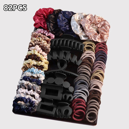 Fashionable Dark Color Big Hair Accessories for Woman Set Ponytail Holders Variety Hair Clips Hair Scrunchies HairBands Scrunchy