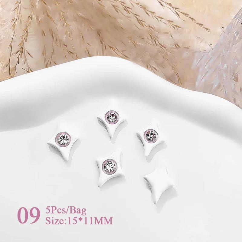 5pcs Pink Black Heart Star Flower 3D Nail Charms Y2K Style Inlaid Rhinestone Nail Jewelry Parts Nail Art Decoration