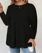 Plus Size Solid Pocket T-shirt, Casual Long Sleeve Crew Neck Top For Spring & Fall, Women's Plus Size Clothing