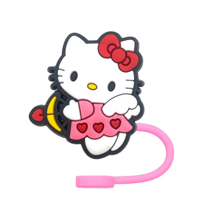 Hello Kitty Straw Cover Cap 10MM Drink Straw Plug Splash Proof Drinking Fit Cup Straw Cap Eco-friendly Charm Pendant Party Gift