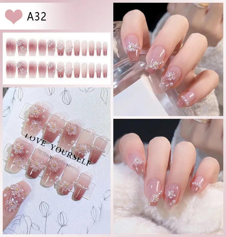 24pcs Luxury Handmade Nail Art Glossy Long Ballet Fake Nails Full Rhinestone Press On Nails Y2K False Nails For Women Girl Party