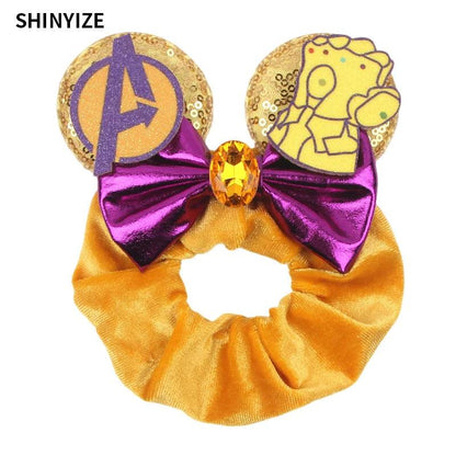 New Chic Disney Mickey Mouse Ears Hair Scrunchies Sequins 4"Bows Elastic Headband Women Velvet Girls DIY Hair Accessories Gift