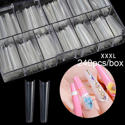 240PC Professional 3XL Extra Long Clear Square Nail Tips 12 Sizes Half Cover Acrylic Nails NO C CURVE Long Square Fake Nail Tips