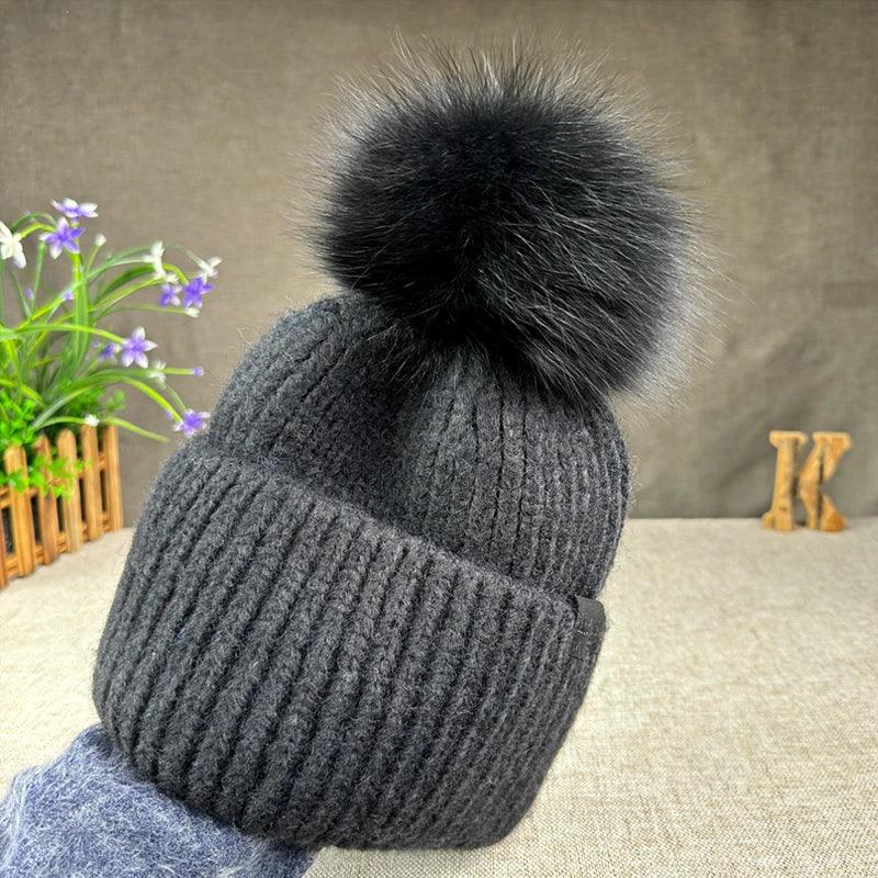 Big size New Brand fur pompom hat Fashion traveling hats for women girl High quality rabbit fur winter Warm Female beanies