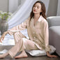 High Quality Light Luxury Ice Silk Pajamas Women's Pajama Spring and Autumn Style Long Sleeve Home Set Nightwear Sleepwear