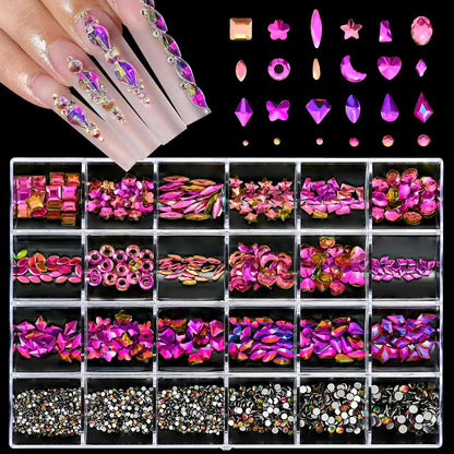 Nail Decoration Set with 1 Boxes 240Pcs Nail Art 3D Rhinestones Big Mix Sizes 3D Crystal Diamonds Metal Charms Gems Stones ,M(1)