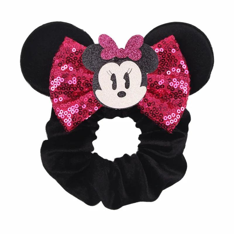 New Chic Disney Mickey Mouse Ears Hair Scrunchies Sequins 4"Bows Elastic Headband Women Velvet Girls DIY Hair Accessories Gift