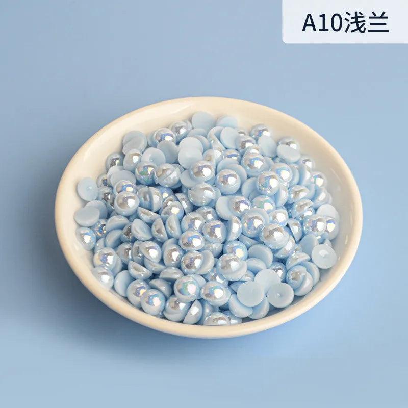 3mm-12mm Mix Size Half Round AB Pearl plastic Non Hotfix Flat Back Glitters For DIY Nail Craft Decoration