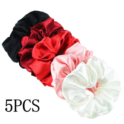 10/5pcs/lot Accessoires Women Girls Silky Satin Hair Scrunchies Solid Elastic Elegant Rubber Band Headwear Holder Scrunchy Black