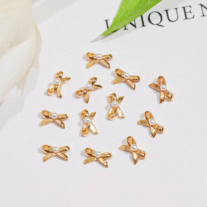 10PCS Ballet Dance Shoes Alloy Nail Charms Pink Kawaii Ribbon Pearl Bow Nail Jewelry French UV Polish Ballet Bows Manicure Parts