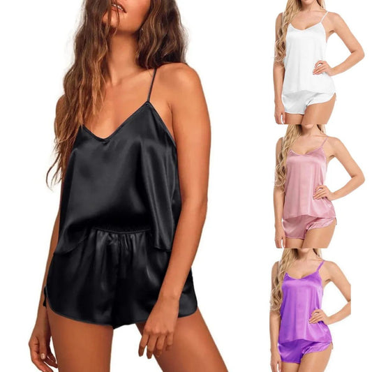 New Women Pajamas Lingerie Set Satin Silk Camisole Shorts Sets 2 Pieces Sleepwear Top And Shorts Nightwear Suits Sleeveless Tops