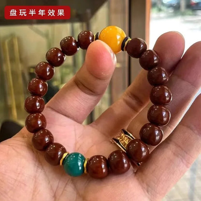 Wild Straight Cut Monkey Bracelet Men's Carving Jingbaleng Hexagonal Old Light Bead Crafts Shark Dorsal Disk Playing Buddha