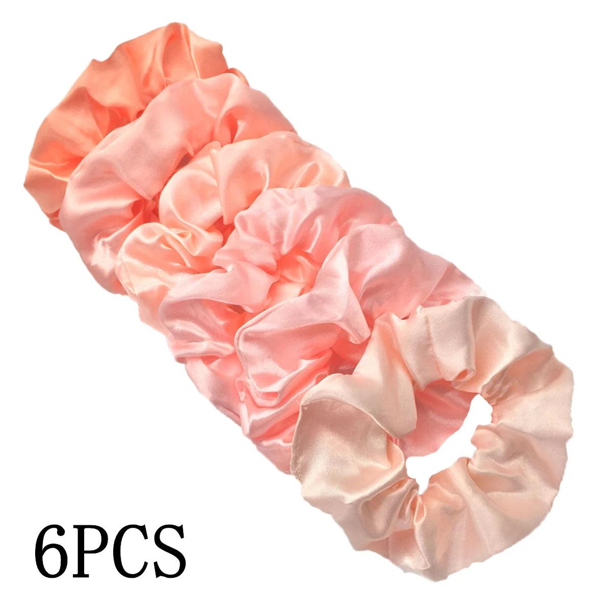 6pcs/lot Hair Scrunchies Bands Scrunchy Ties Ropes Ponytail Holder for Women or Girls Accessories Satin Headwear Solid 100 Color