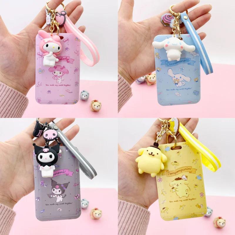 Kawaii Sanrio Cinnamoroll My Melody Anime Keychain Pendant Purin Dog Cat Cute Card Holder Plastic Lanyard Card Holders for Girl