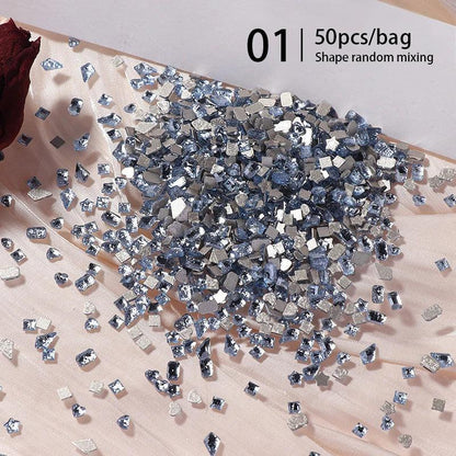 1Bag Mixed Irregular Flat Bottom Silver Crystal Nail Rhinestone Glitter Nail Charm Jewelry Gems Stone Parts Manicure Accessories