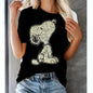 Snoopy print Women's T-Shirt Chinese Style New Pullover For Ladies O-neck Casual Short Sleeve 2024 Fashion Streetwear Tops