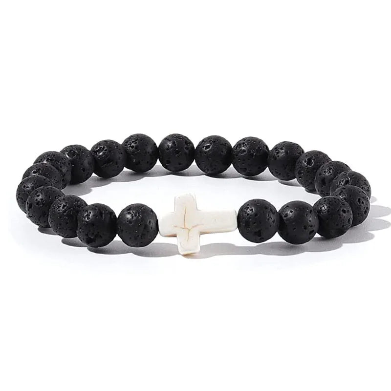 Prayer Men Natural Stone Wood Beads Rosary Hematite Cross Bracelets Onyx Meditation Bracelet Women Yoga Jewelry Homme Pulsera