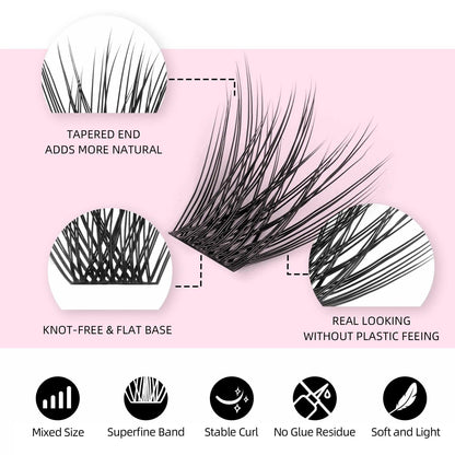 YUANZHIJIE DIY 120 PCS Cluster Lashes 3D Natural Bunch 8-16mm D Curl Segmented Beam Individual Mink Tufted Eyelash Fine Lash Tip