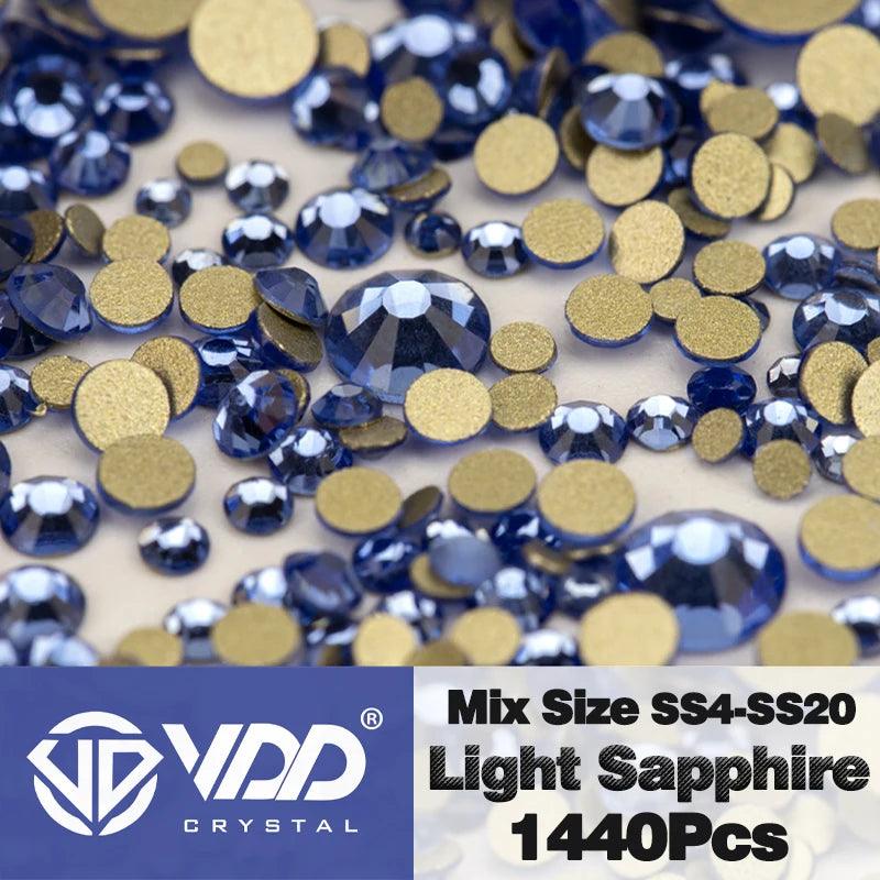 VDD 1440Pcs SS4-SS20 Mix Size Clear Crystal Non HotFix Gold Flatback Rhinestones Glitter Stones Nail Art DIY Crafts Decorations