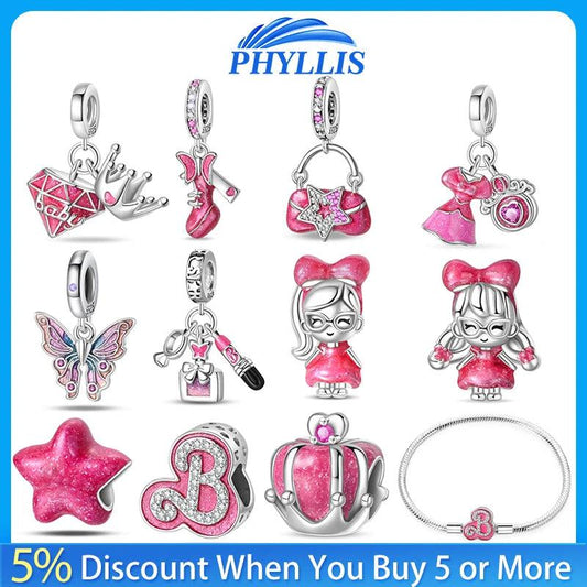 Hot sale % 100 925 sterling silver Barbie series pendant suitable for original 925 sterling silver women's bracelet DIY jewelry