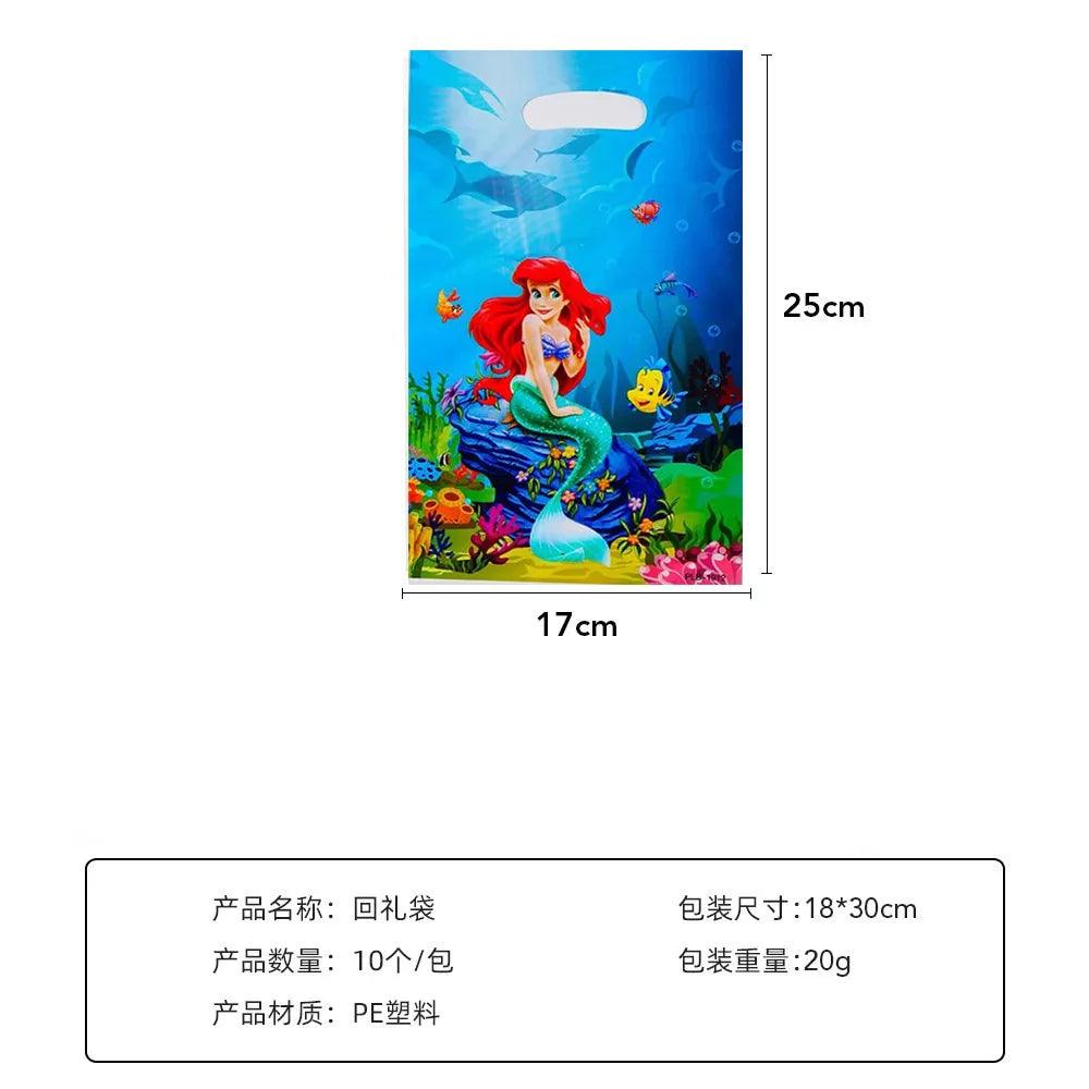 10pcs/lot Little Mermaid Design Girls Favors Birthday Party Candy Surprise Disposable Plastic Decorations Gifts Goodie Loot Bag