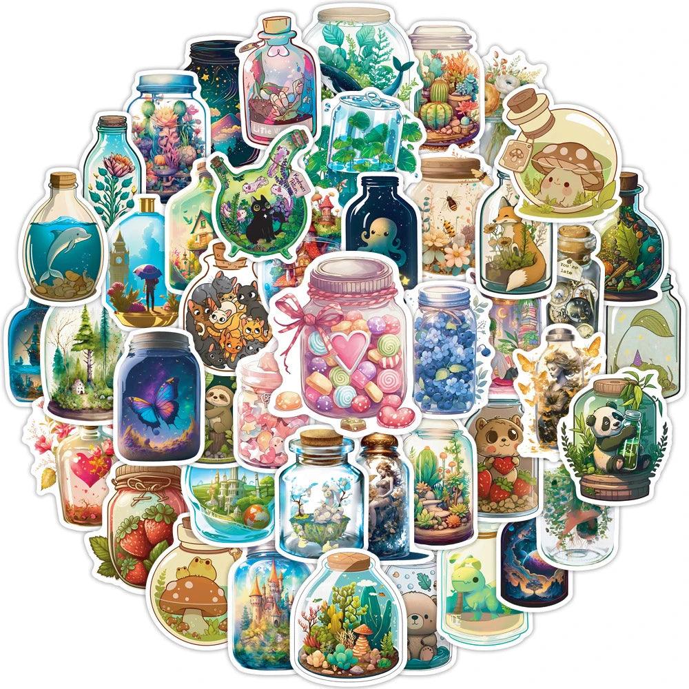 10/30/50pcs INS Style Bottle World Animal Plant Cartoon Stickers Aesthetic Water Bottle Laptop Decoration Cute Sticker Kids Toy