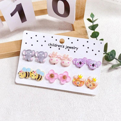 Rainbow Unicorn Butterfly Non Piercing Clip on Earring for Kids Girls Children Christmas Gift 6PRS/SET